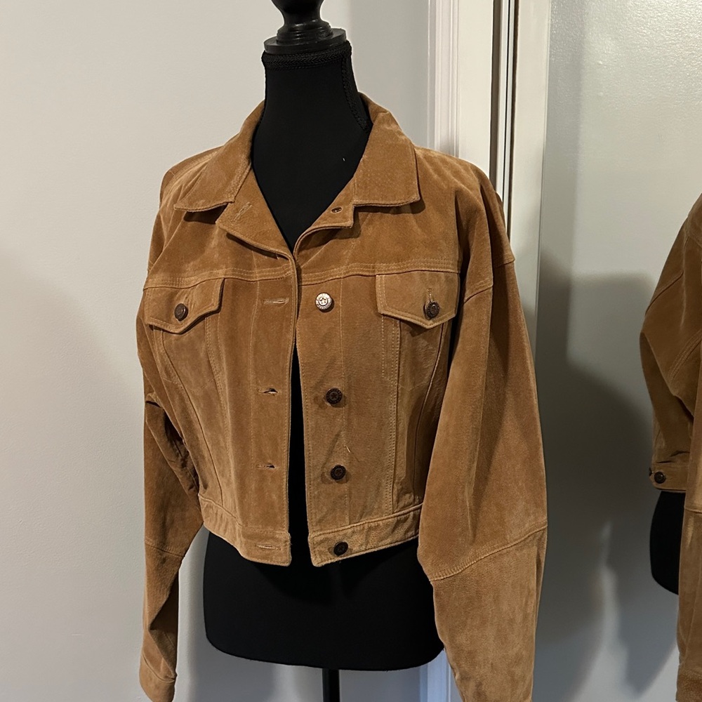 Origins Cropped Suede Jean Jacket in Caramel Brown